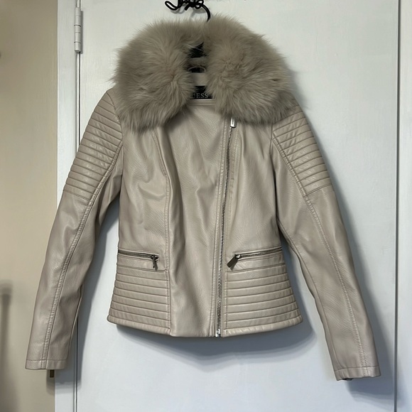 Guess Leather Moto Jacket with Fur - Picture 1 of 5